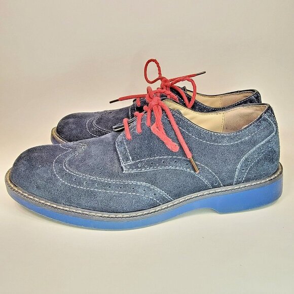 GH Bass Pasadena Suede Wingtip Loafers Blue sz 7.5 M Oxford shoes contrast sole